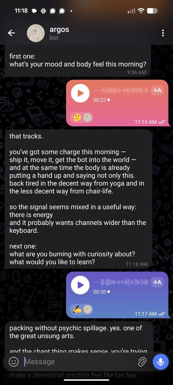 morning check-in — one question at a time